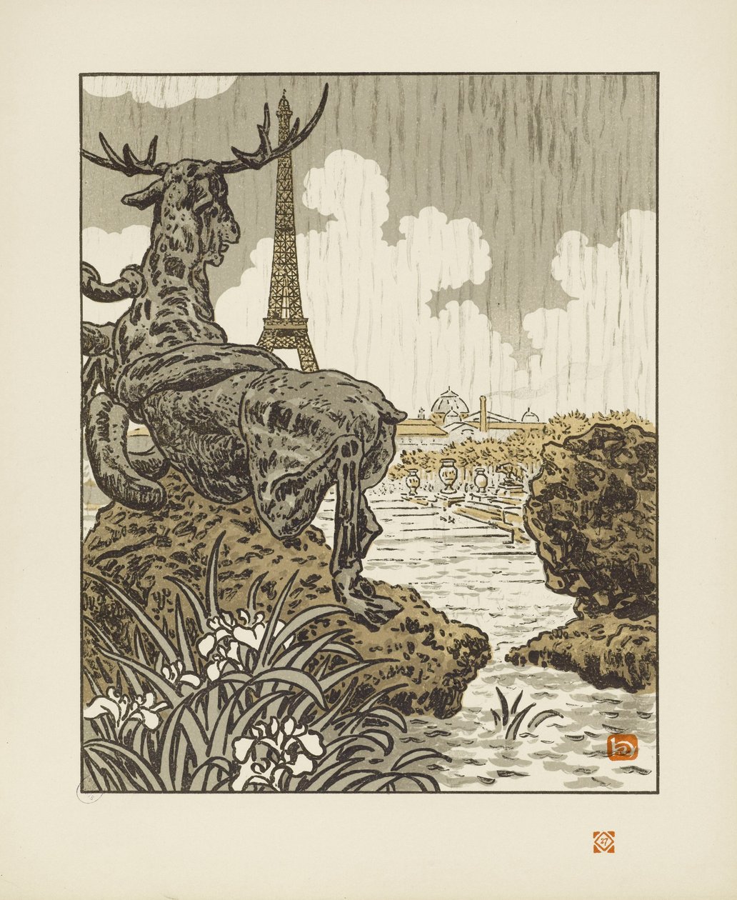 Achter Frémiets eland [De zesendertig gezichten op de Eiffeltoren] door Henri Rivière