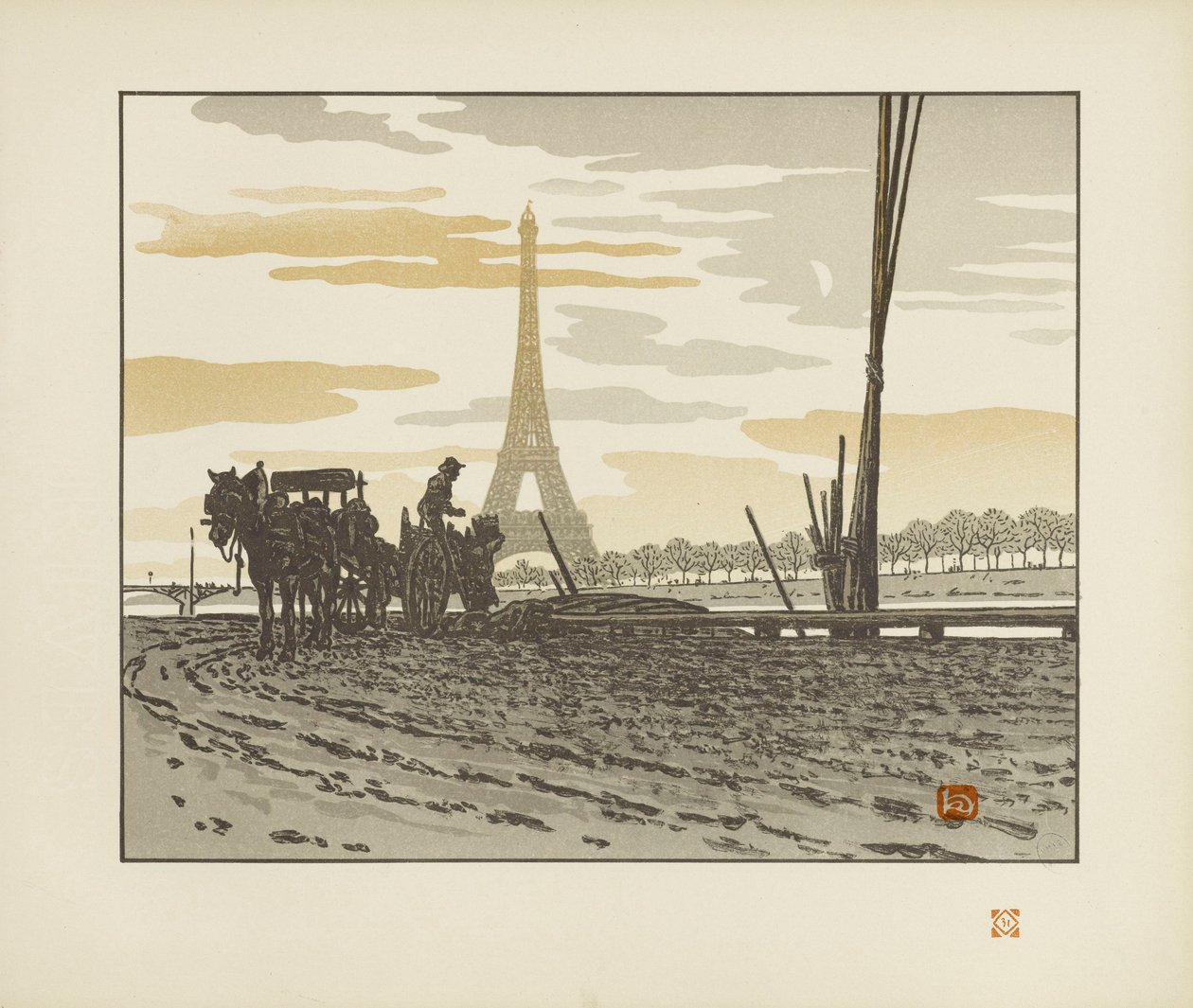 Vanaf de Quai de Passy. Kolenhandelaars [De zesendertig gezichten op de Eiffeltoren] door Henri Rivière