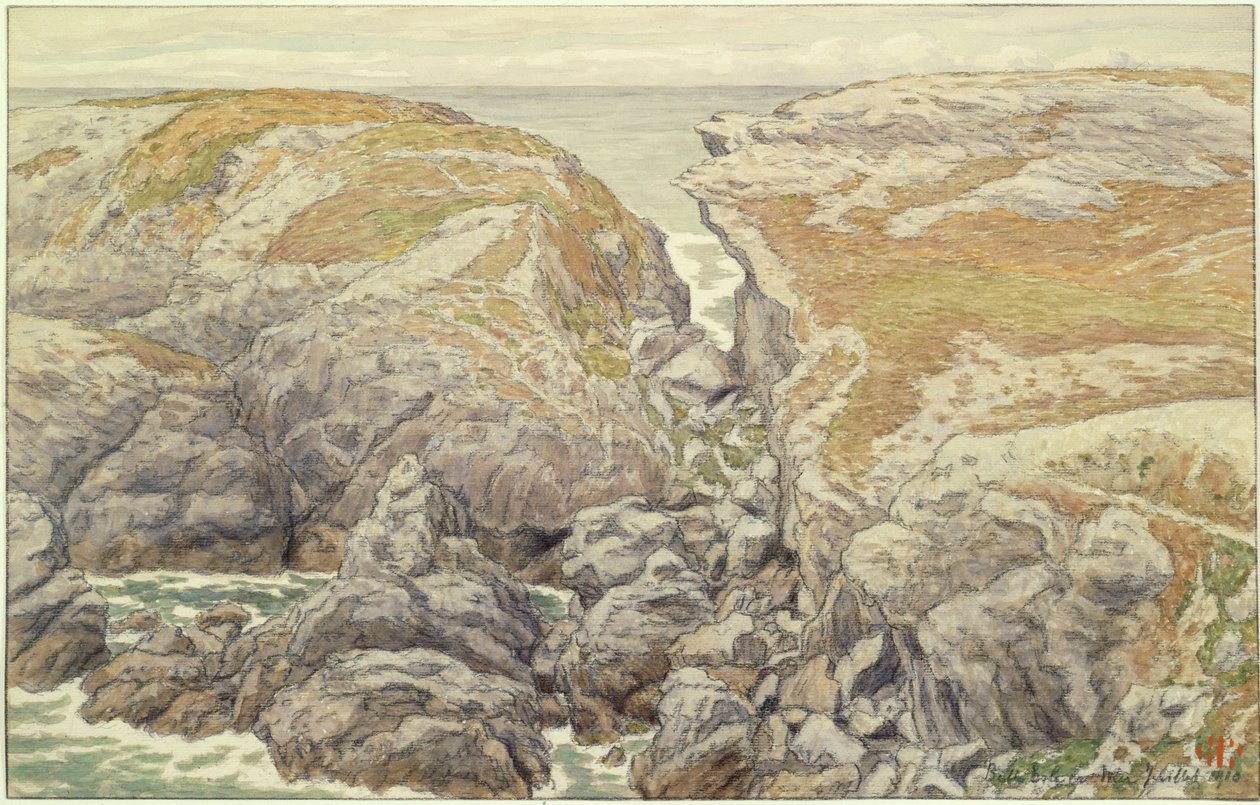 Kliffen bij Belle-Isle in zee door Henri Rivière