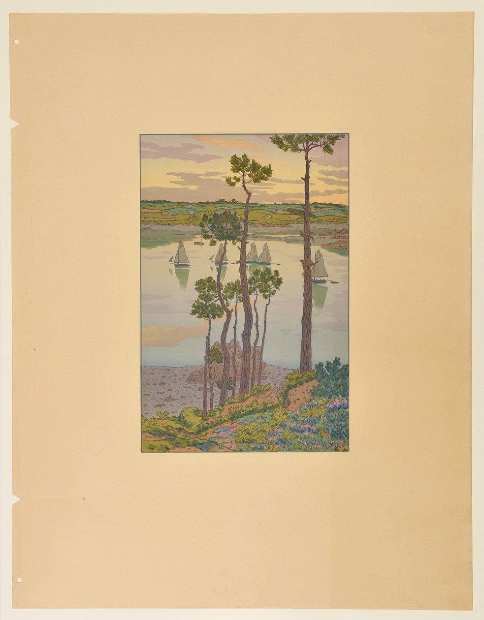 Die Ufer des Trieux in der Dämmerung door Henri Rivière