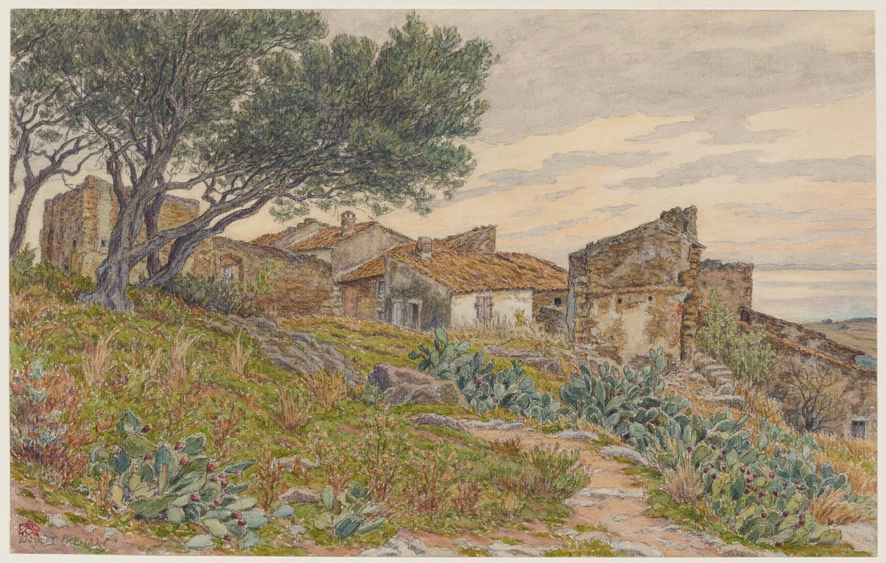 Oude huizen in Bormes door Henri Rivière