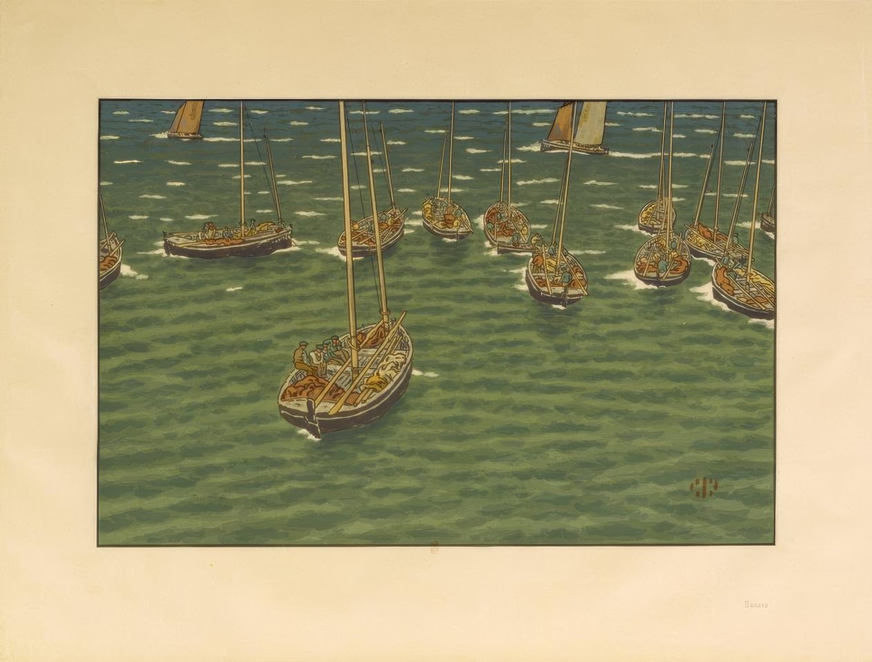 Boten voor anker in Tréboul door Henri Rivière