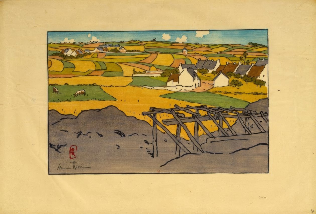 Het dorp La Chapelle gezien vanaf de Tertres (Saint-Briac) door Henri Rivière