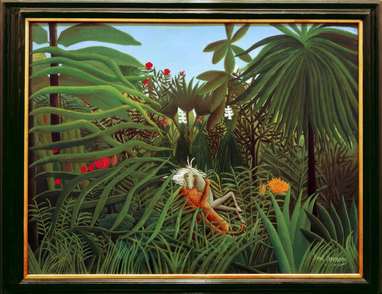 Paard aangevallen door een jaguar door Henri Rousseau