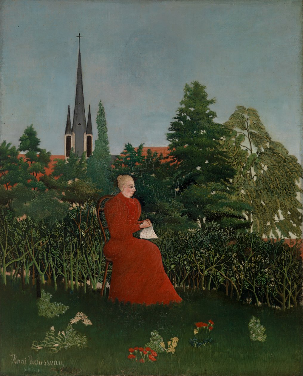 Portret van een vrouw in een landschap door Henri Rousseau
