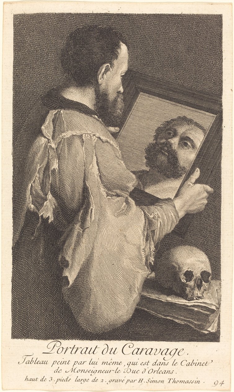Portret van Caravaggio door Henri Simon Thomassin