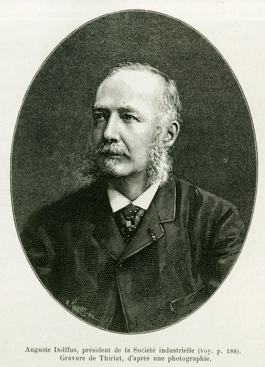 Auguste Dollfus, voorzitter van de industriële onderneming Dollfus Mieg. Gravure door Thiriat ter illustratie van het verhaal 