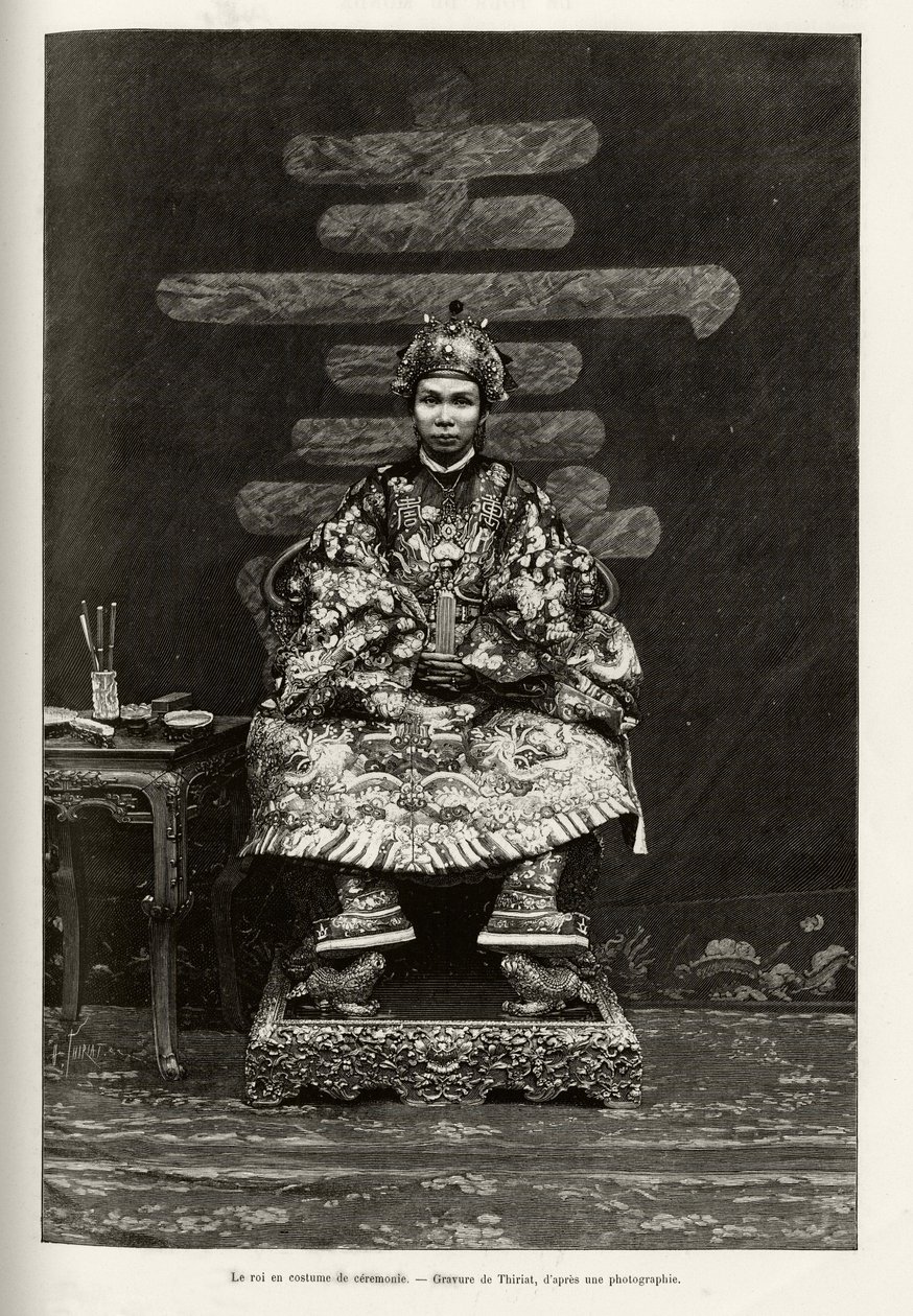 Portret van Koning Dong Khanh (1864-1889) Keizer van Annam, in ceremonieel kostuum door Henri Thiriat