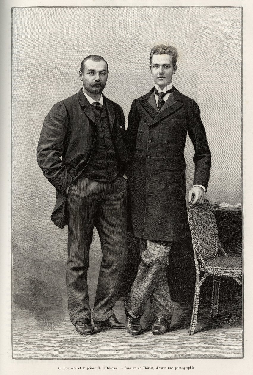 Portretten van ontdekkingsreizigers Gabriel Bonvalot (1853-1933), auteur van het verhaal en Prins Henri d
