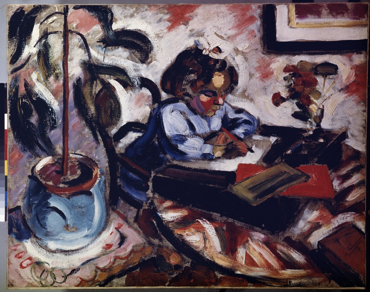 Het kleine schoolmeisje (Klein meisje maakt haar huiswerk) door Henri Victor Gabriel Le Fauconnier