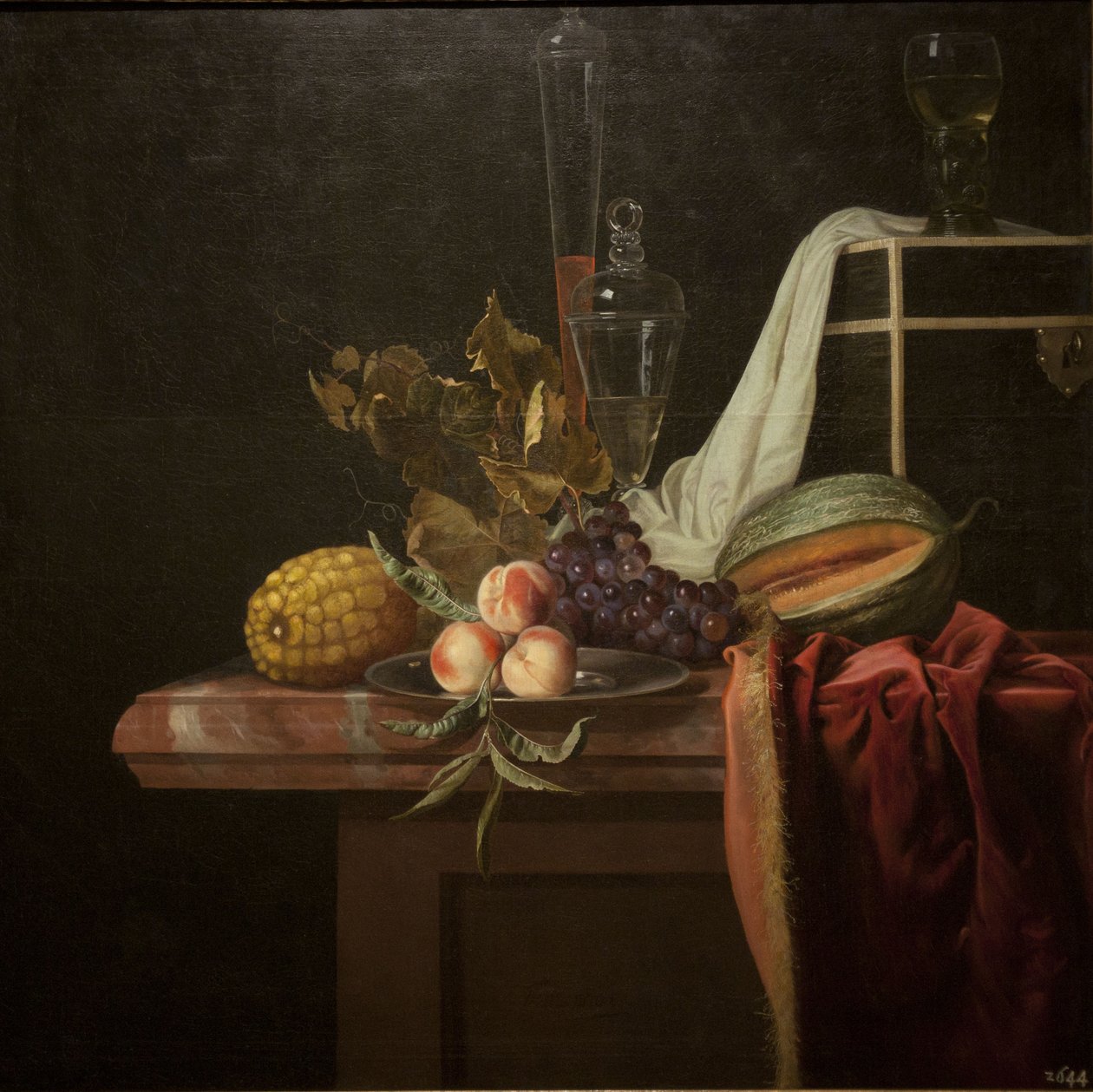 Stilleven met glas en fruit, ca 1675 door Henri de Fromantiou
