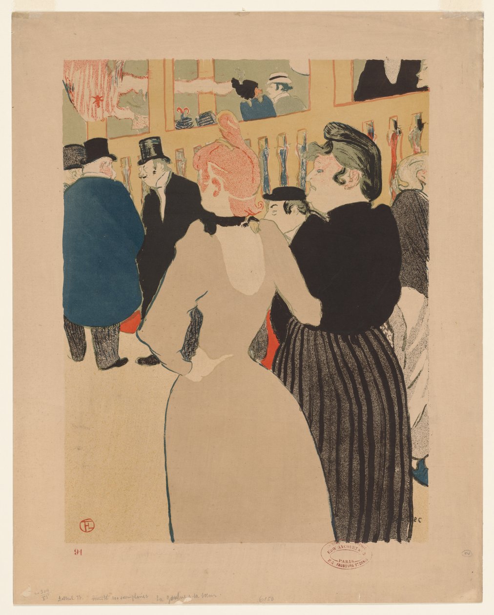 Bij de Moulin Rouge: La Goulue en haar zus door Henri de Toulouse-Lautrec