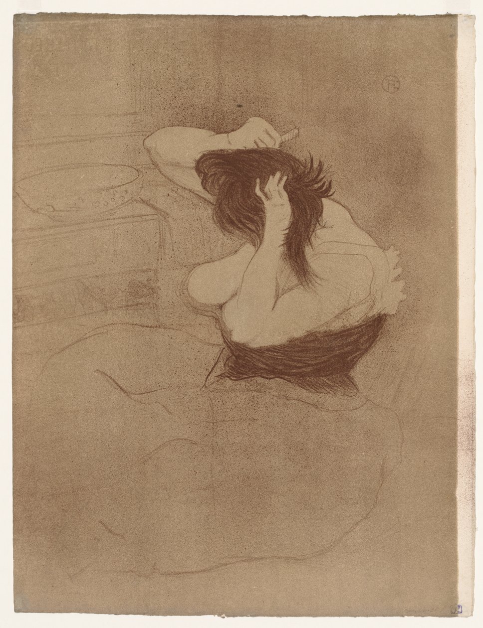 Elles: Vrouw die haar haar kamt door Henri de Toulouse-Lautrec