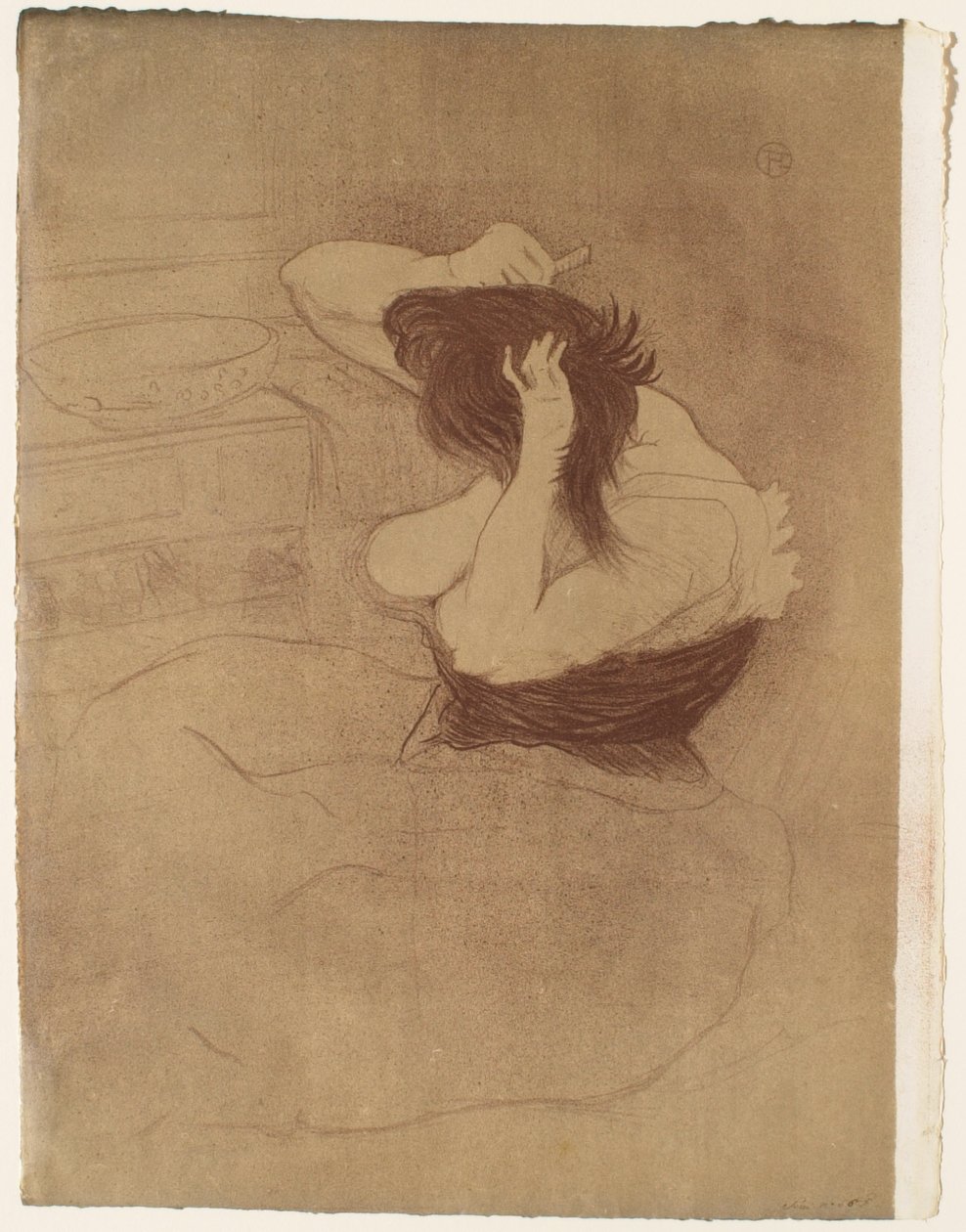 Elles: Vrouw die haar haar kamt door Henri de Toulouse-Lautrec