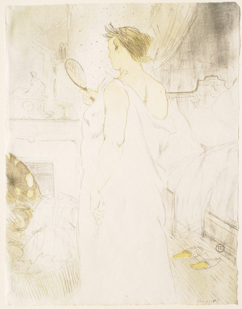 Elles: vrouw met spiegel door Henri de Toulouse-Lautrec