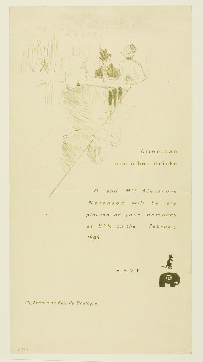 Uitnodiging voor meneer en mevrouw Alexandre Natanson door Henri de Toulouse-Lautrec