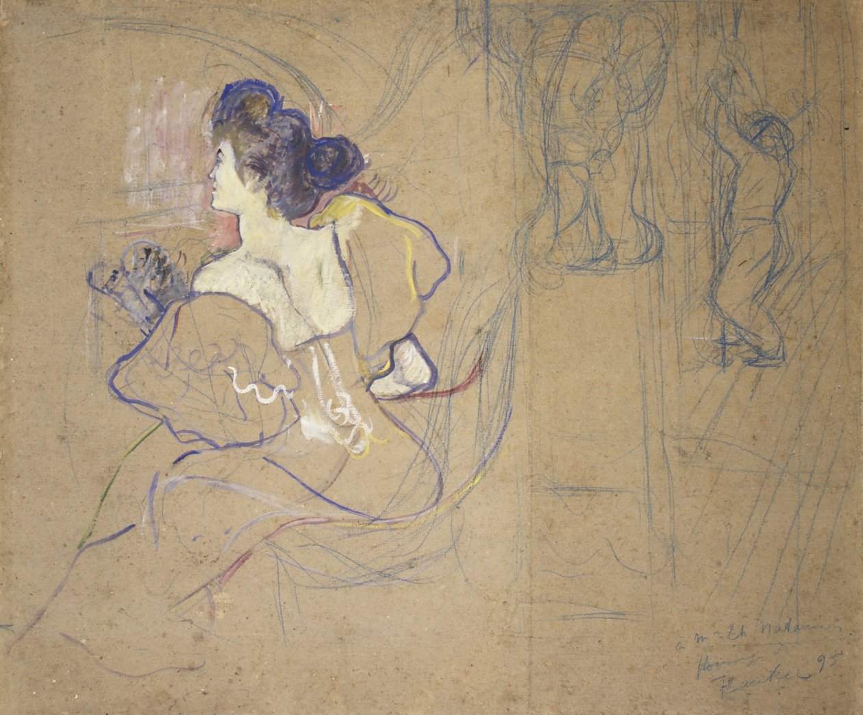 Madame Thadée Natanson (Misia Godebska, 1872-1950) in het theater door Henri de Toulouse-Lautrec