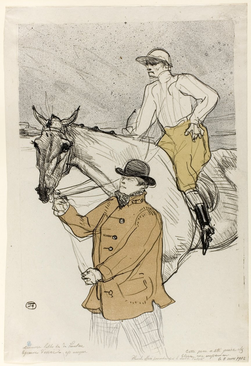 De jockey gaat naar de post door Henri de Toulouse-Lautrec