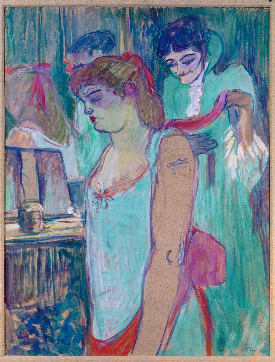 De getatoeëerde vrouw of de toilette (pastel op karton) door Henri de Toulouse-Lautrec