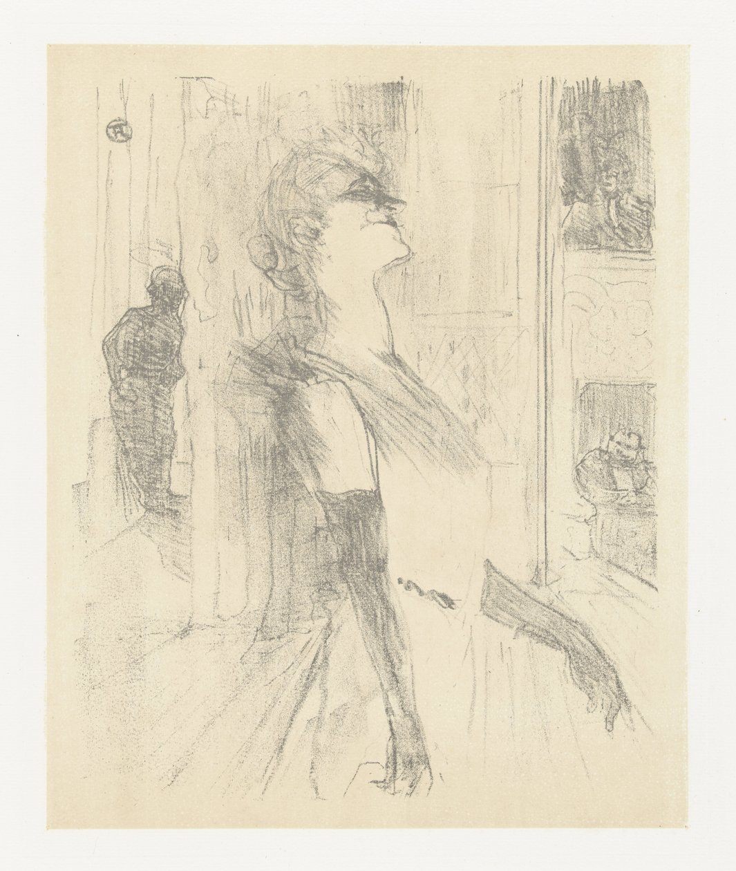 Portret van actrice Yvette Guilbert tijdens optreden door Henri de Toulouse Lautrec (signed by artist)