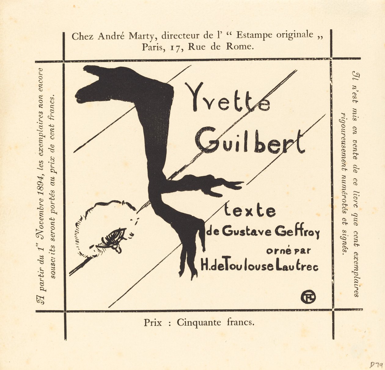 Advertentie voor het album Yvette Guilbert door Henri de Toulouse Lautrec