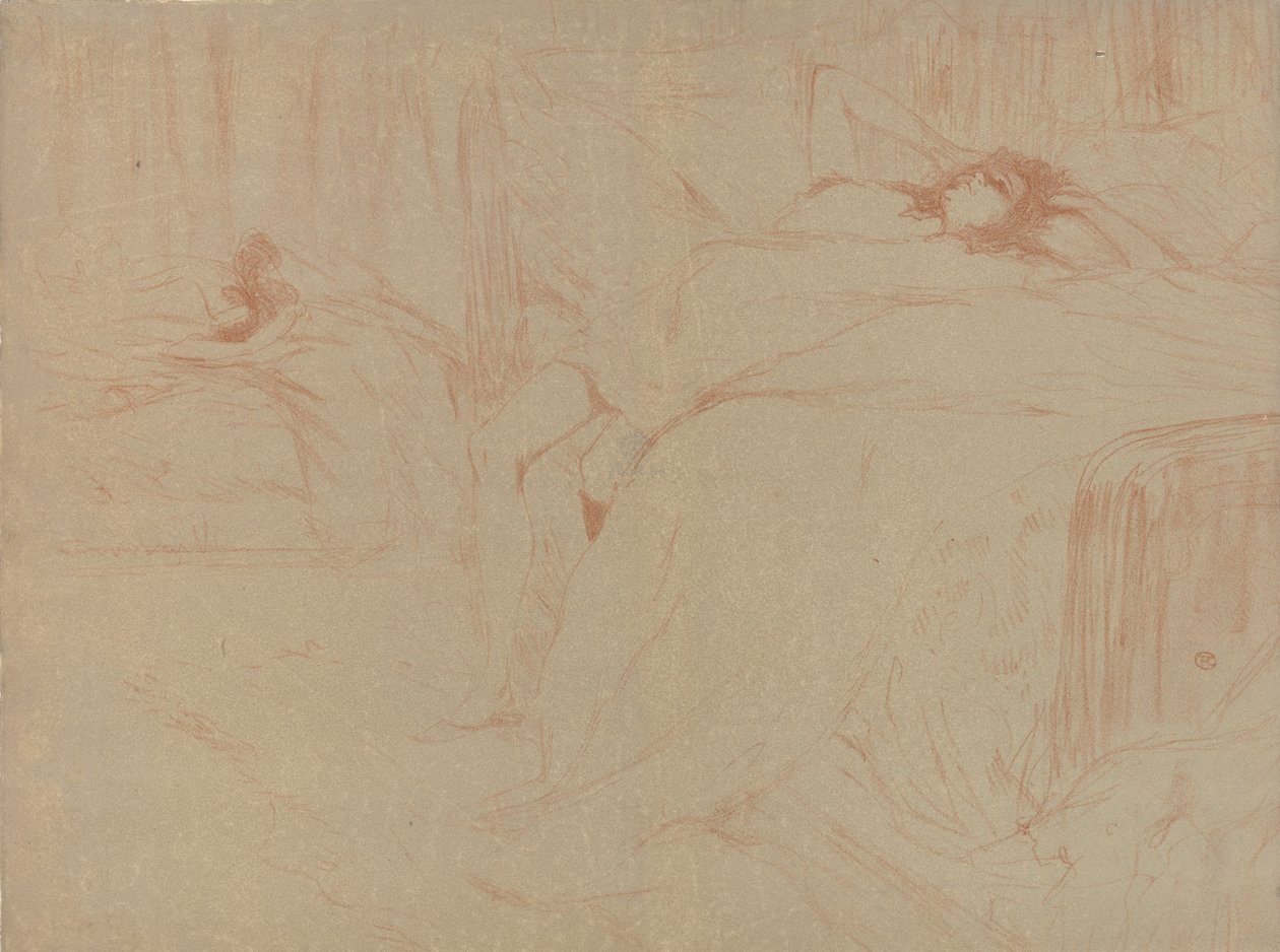 Neergevallen op het bed, uit de serie Elles door Henri de Toulouse Lautrec