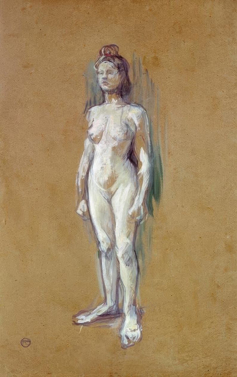 Naakte vrouw staand van voren door Henri de Toulouse Lautrec