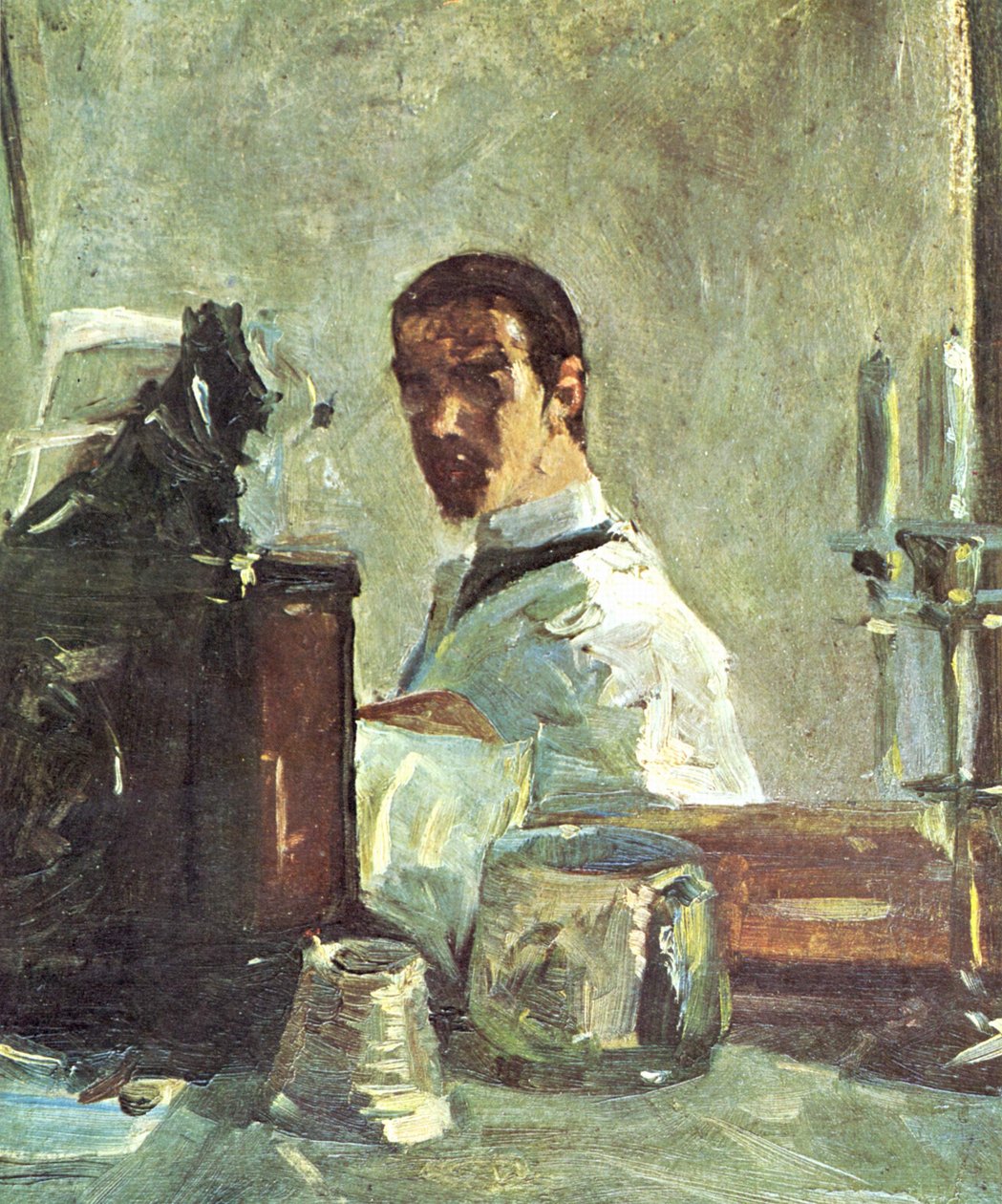 Frans:  Auto-portrait devant un miroir Zelfportret voor een spiegel door Henri de Toulouse Lautrec