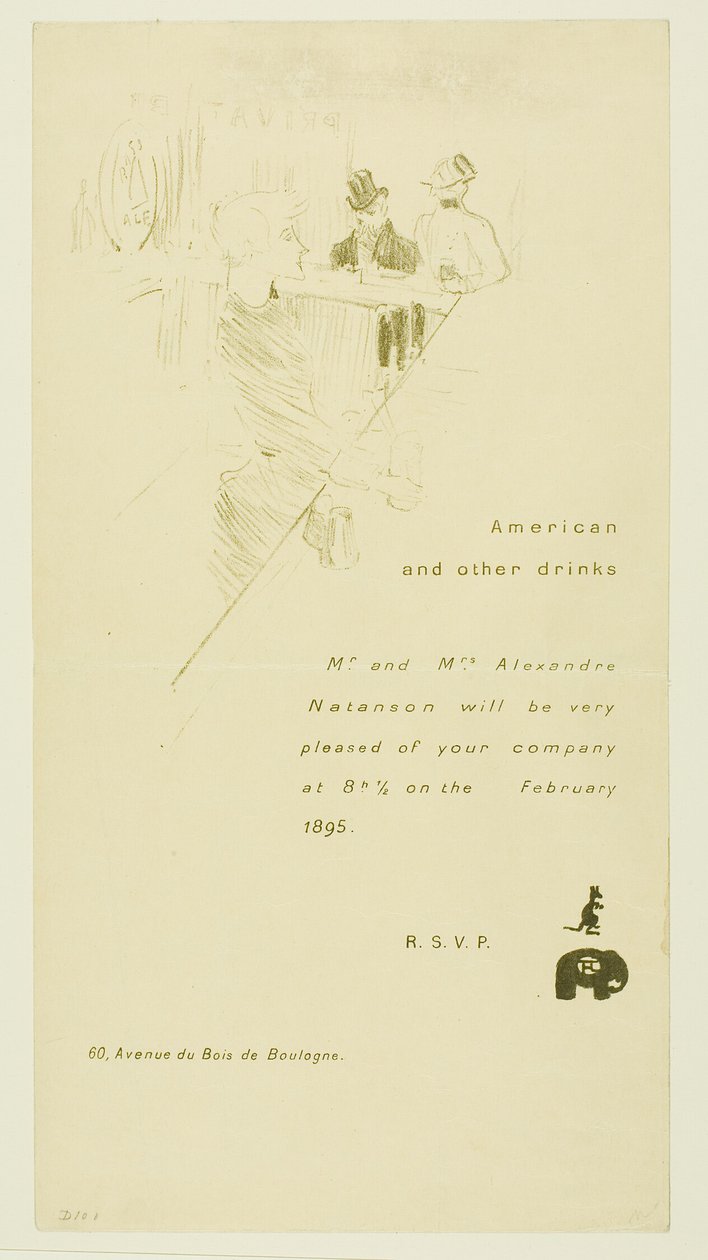 Uitnodiging voor meneer en mevrouw Alexandre Natanson door Henri de Toulouse Lautrec