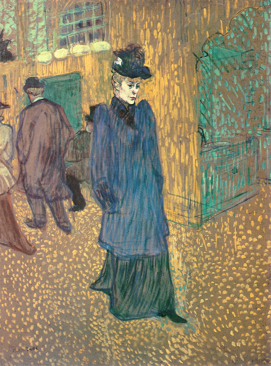 Jane Avril verlaat de Moulin Rouge, 1892 door Henri de Toulouse Lautrec