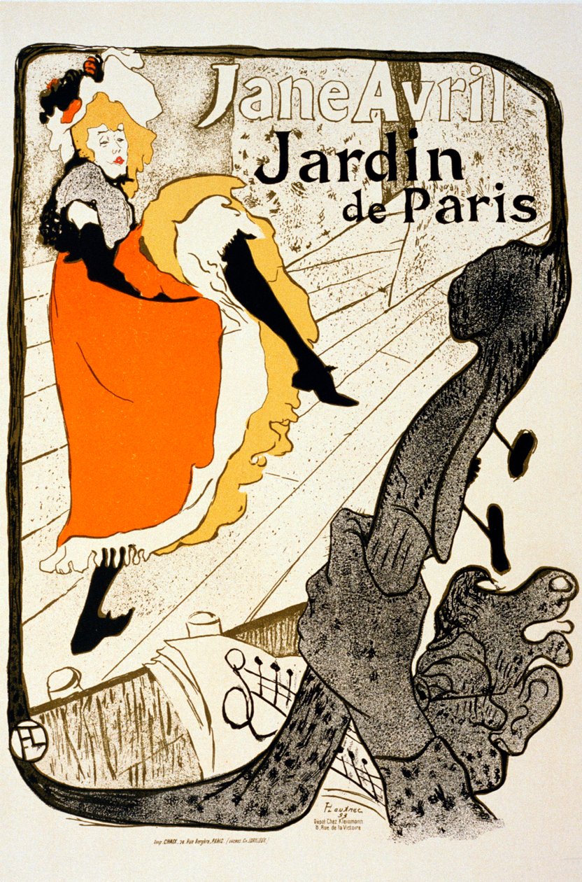 Jane Avril in de Jardin de Paris, 1893 door Henri de Toulouse Lautrec