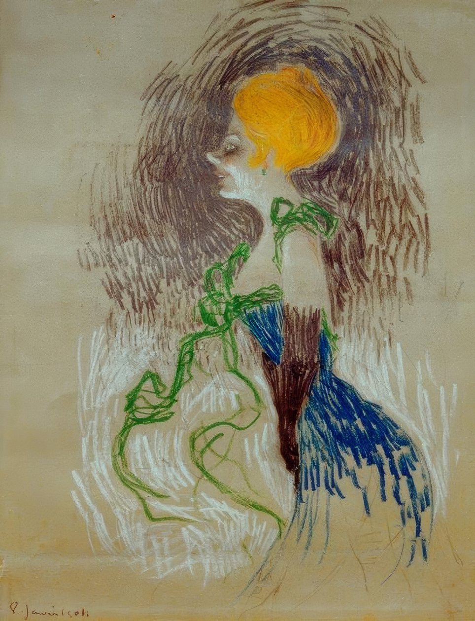 Jonge vrouw met handschoenen door Henri de Toulouse Lautrec