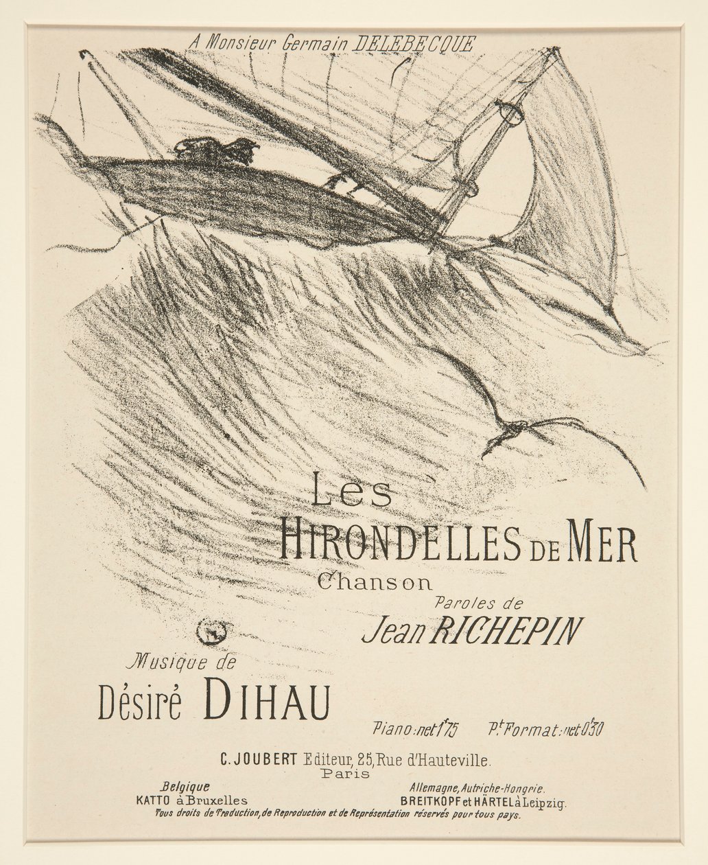 LES HIRONDELLES DE MER - Omslagblad voor gedrukte muzikale compositie (gedicht van Richepin op muziek gezet door Dihau) door Henri de Toulouse Lautrec