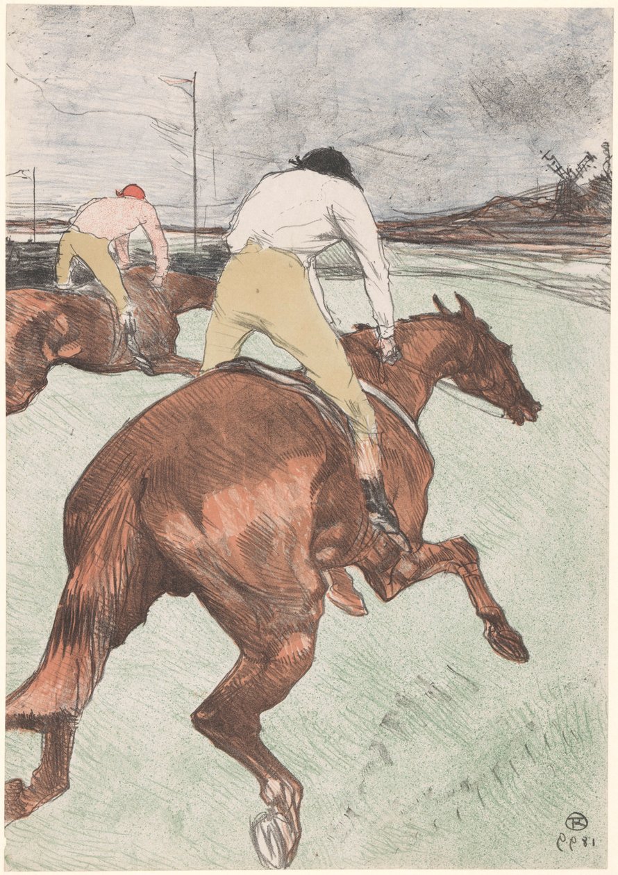 Twee jockeys te paard door Henri de Toulouse Lautrec