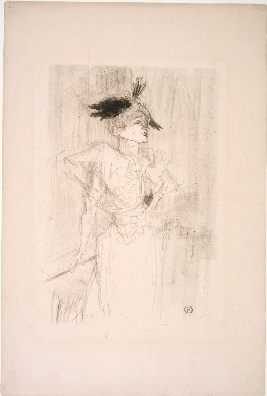 Juffrouw Marcelle Lender, staand door Henri de Toulouse Lautrec
