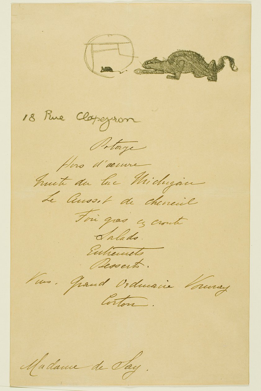 Menu voor een diner gegeven door May Belfort door Henri de Toulouse Lautrec