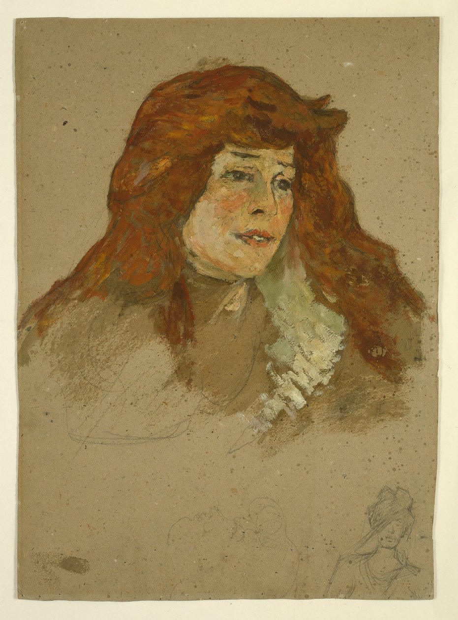 Mme Lili Grenier (recto); Landschap met kerk (verso) door Henri de Toulouse Lautrec
