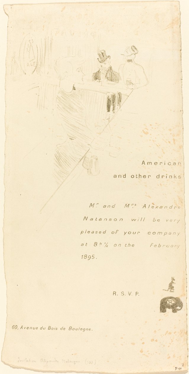 Uitnodiging van de Heer en Mevrouw Alexandre Natanson door Henri de Toulouse Lautrec