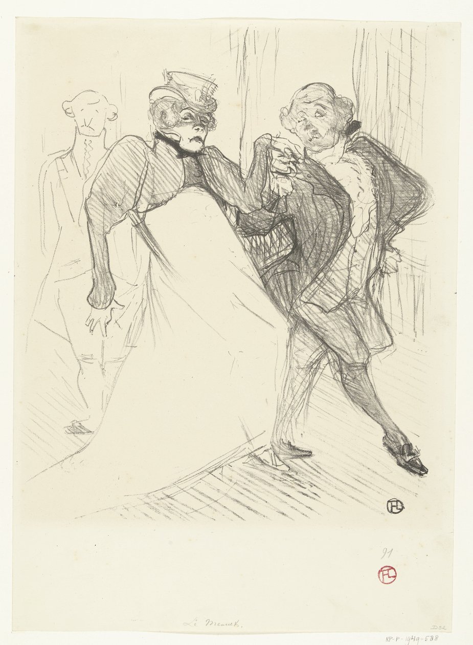 Portret van acteurs Gabrielle Rejane en Felix Galipaux in toneelstuk Madame Sans-Gêne door Henri de Toulouse Lautrec