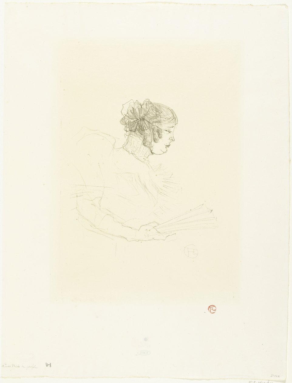 Portret van actrice Luce Myrès met waaier door Henri de Toulouse Lautrec