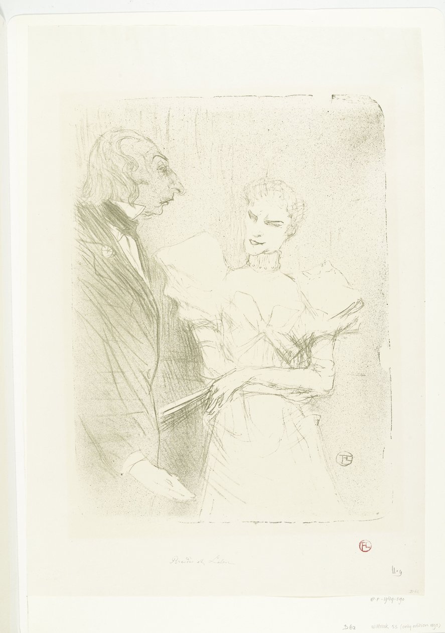 Portret van actrice Marthe Brandès en acteur Louis-Pierre Leloir in toneelstuk Les Cabotins door Henri de Toulouse Lautrec