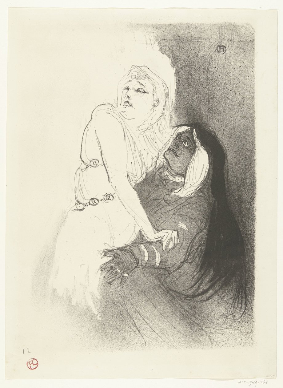 Portret van actrice Sarah Bernhardt in toneelstuk Phèdre door Henri de Toulouse Lautrec