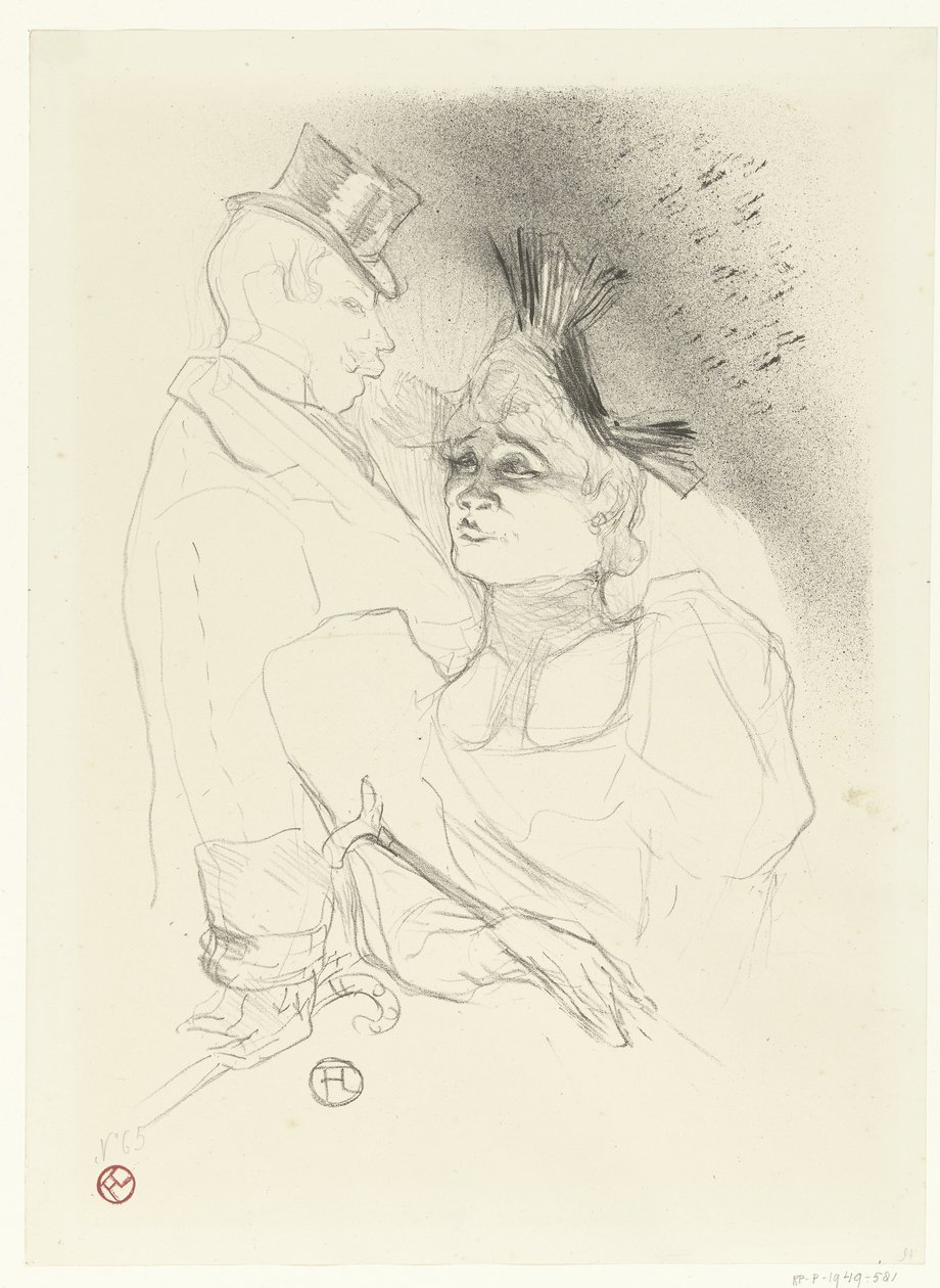 Portret van zangeres Marcelle Lender en komiek Louis Bouchenez tijdens optreden door Henri de Toulouse Lautrec