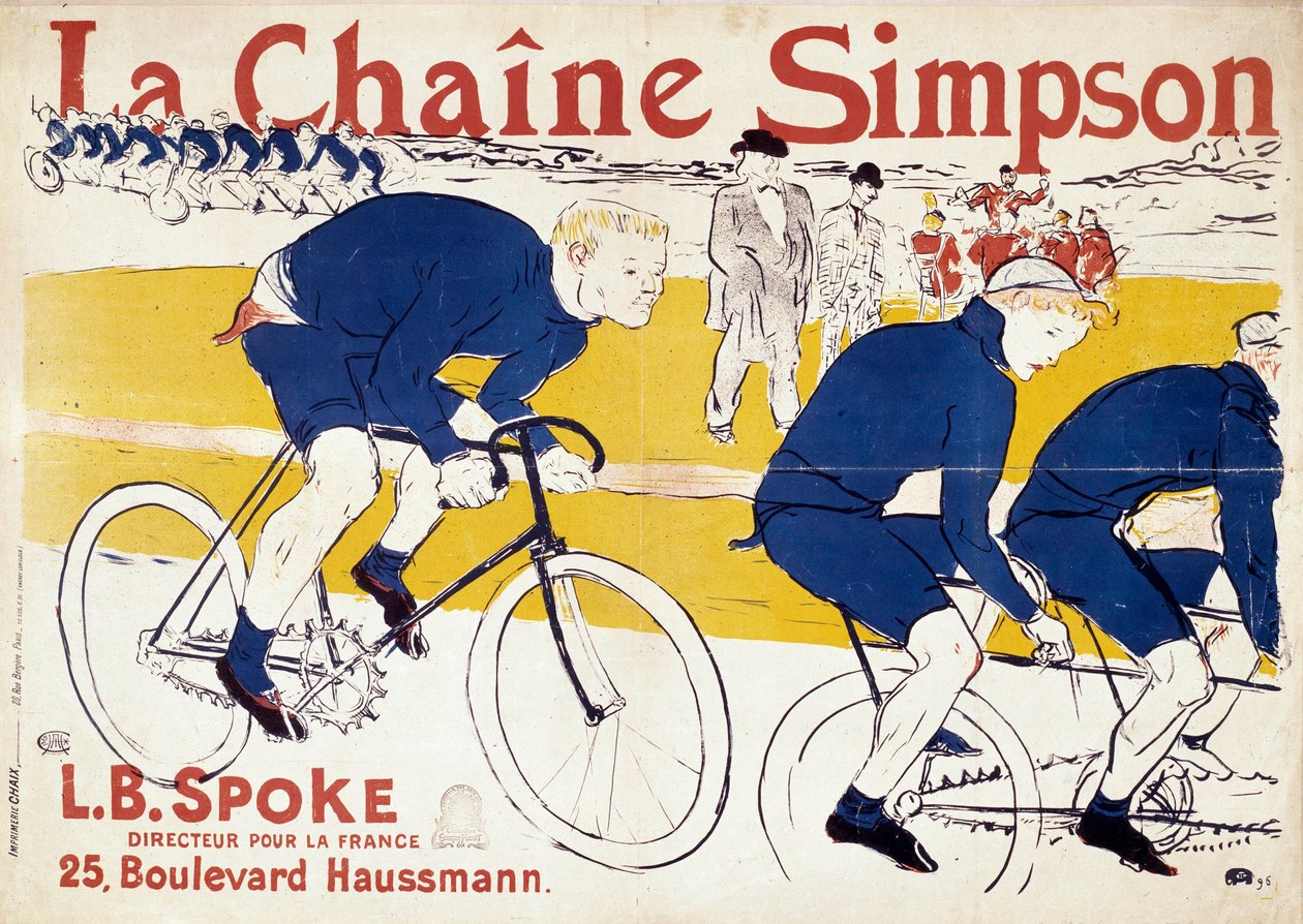 Poster voor de Simpson fietskettingen. Illustratie door Henri de Toulouse Lautrec (1864-1901). 19e eeuw. Parijs, bibliotheek van decoratieve kunsten door Henri de Toulouse Lautrec