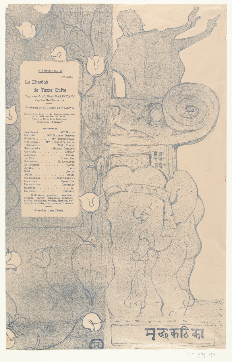 Programma voor het toneelstuk Le chariot de terre cuite door Henri de Toulouse Lautrec