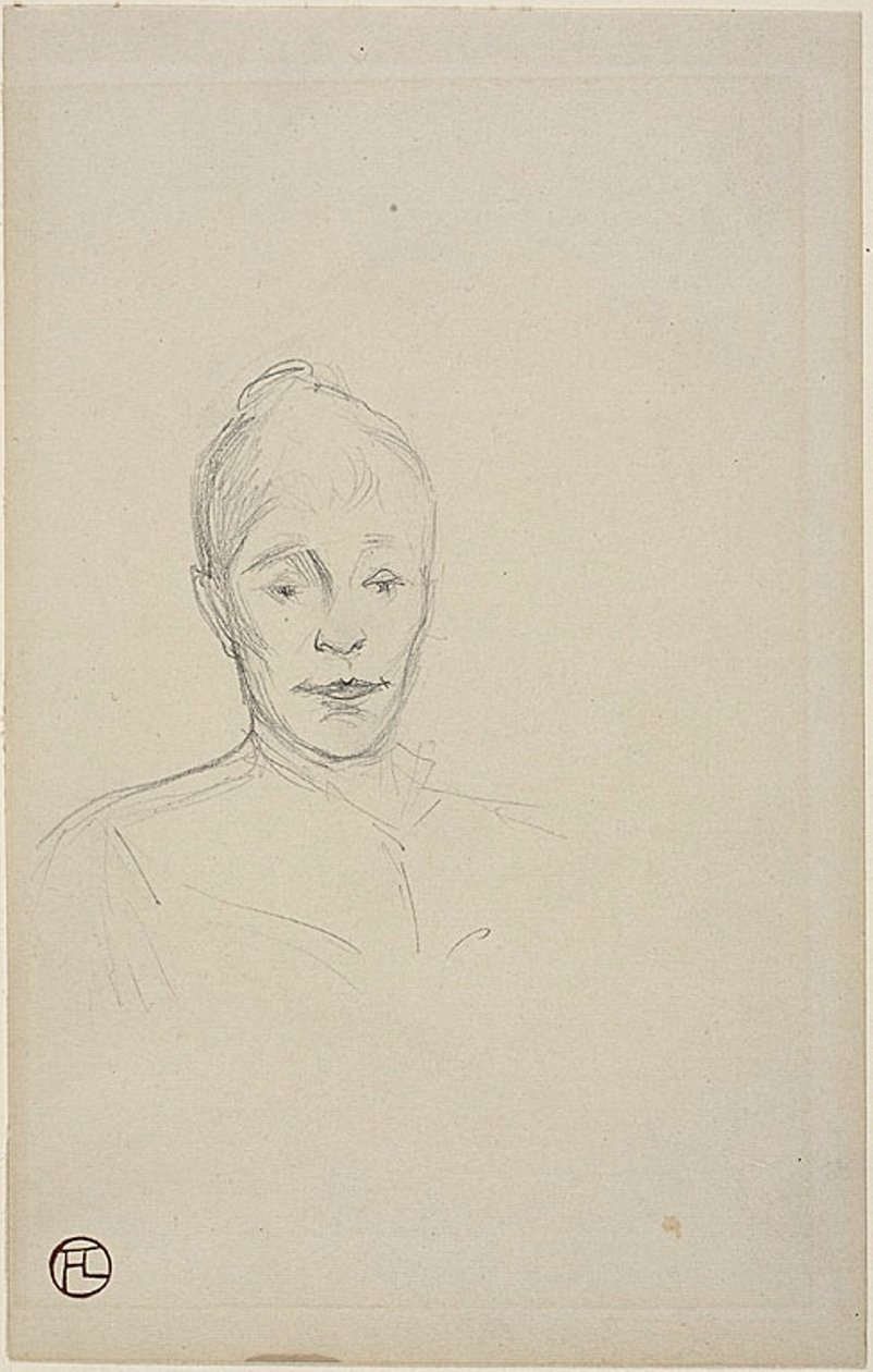 Studie: Gezicht van Vrouw met Hoge Kraag door Henri de Toulouse Lautrec