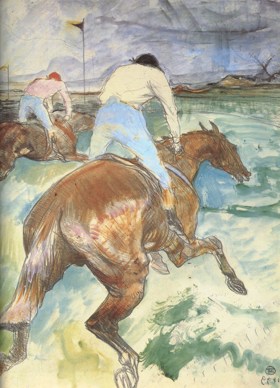 De jockey in zijn natuurlijke omgeving door Henri de Toulouse-Lautrec