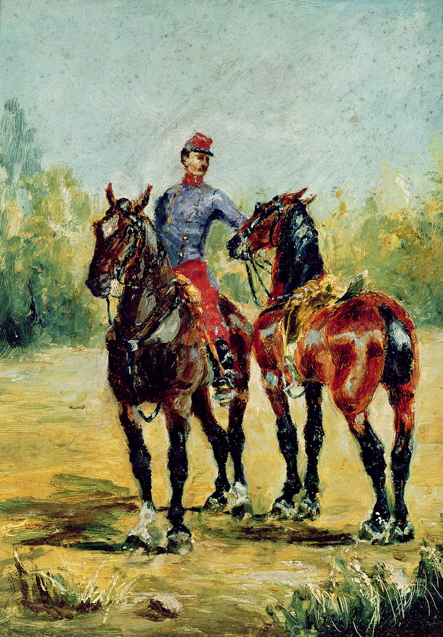 Twee paarden en een stalknecht door Henri de Toulouse Lautrec