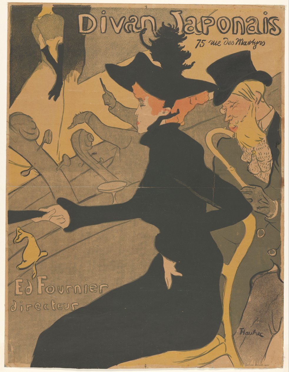 Vrouw en man in het publiek bij een zangvoorstelling door Henri de Toulouse Lautrec