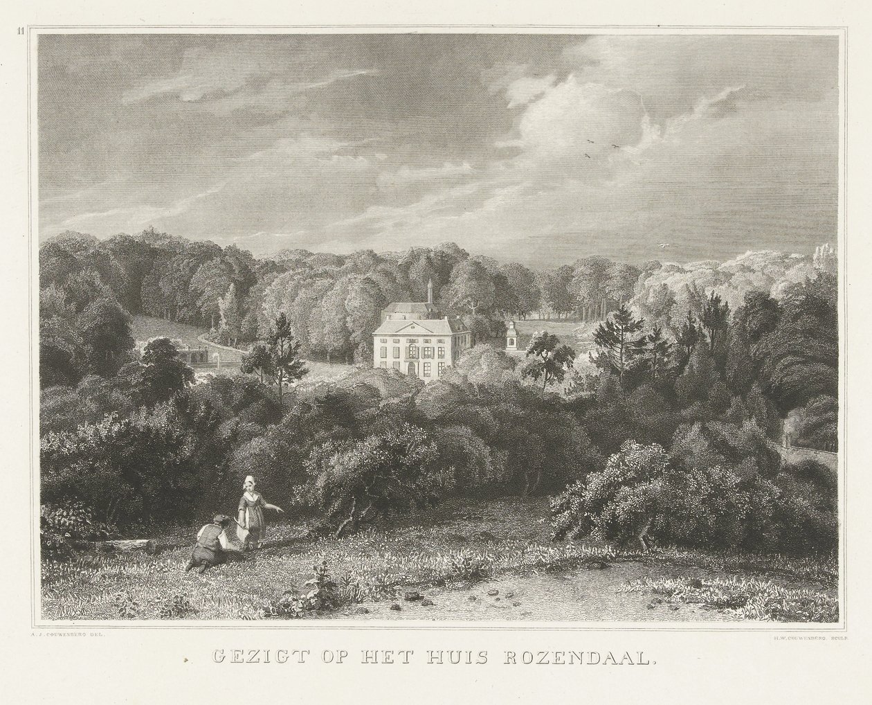Gezicht op landgoed en kasteel Rosendael Tafereelen uit de omstreken der stad Arnhem (serie) door Henricus Wilhelmus Couwenberg